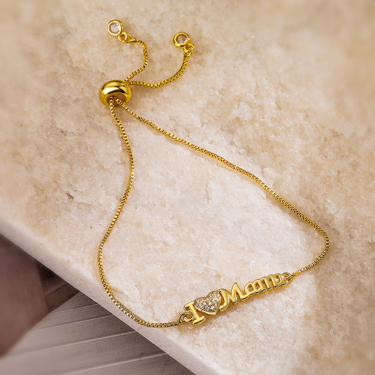 Wholesale Mother's Day Copper Plated 18K Gold Zircon MAMA Bracelet